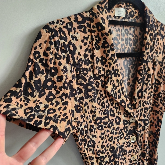 ARITZIA Wilfred Leopard Print Short Sleeve Midi Dress Button Closure Waist Belt - Picture 5 of 12